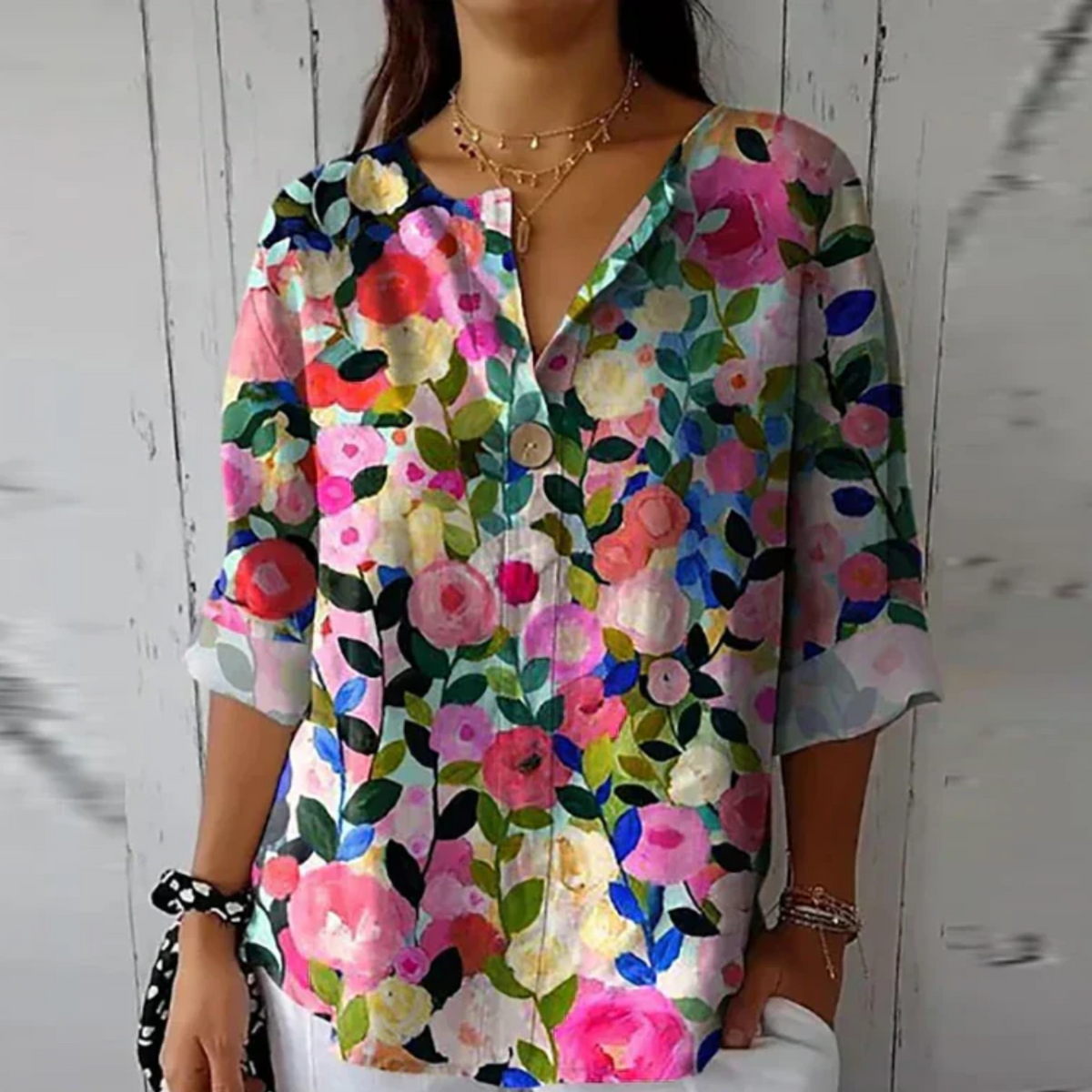 Floral V-Neck Summer Top Blouse for Women