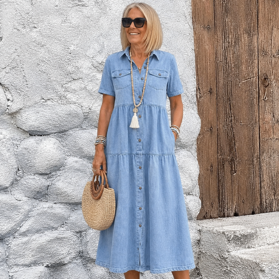 Elizabeth™ | Denim Print Midi Dress