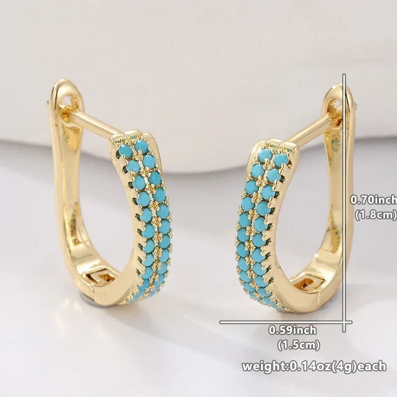 Turquoise Pavé Classic Gold Huggies