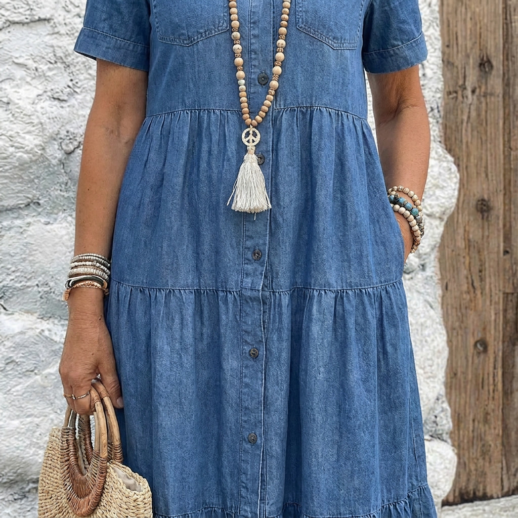 Elizabeth™ | Denim Print Midi Dress