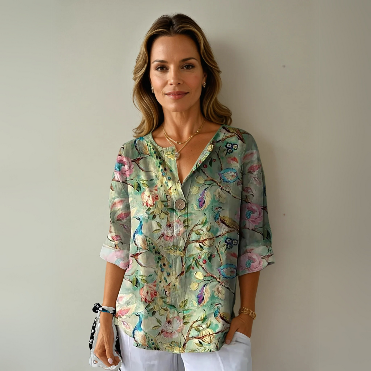 Floral V-Neck Summer Top Blouse for Women