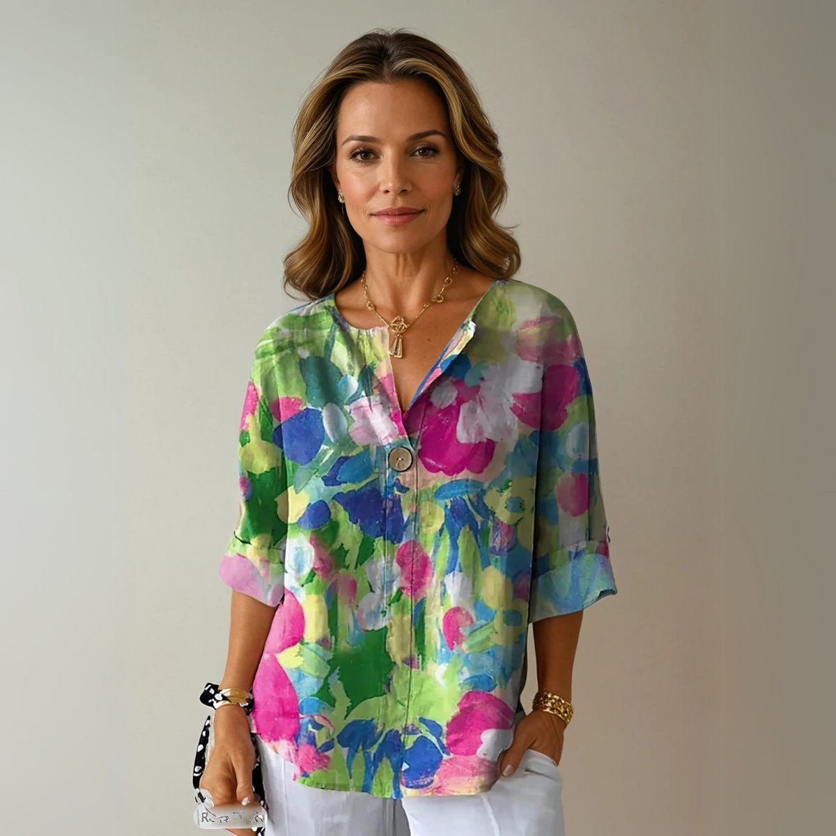 Floral V-Neck Summer Top Blouse for Women